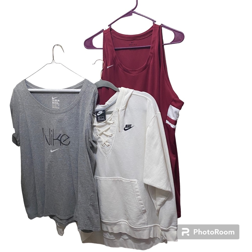 Nike 3 pack dri fit tank top, gray t shirt, white hoodie